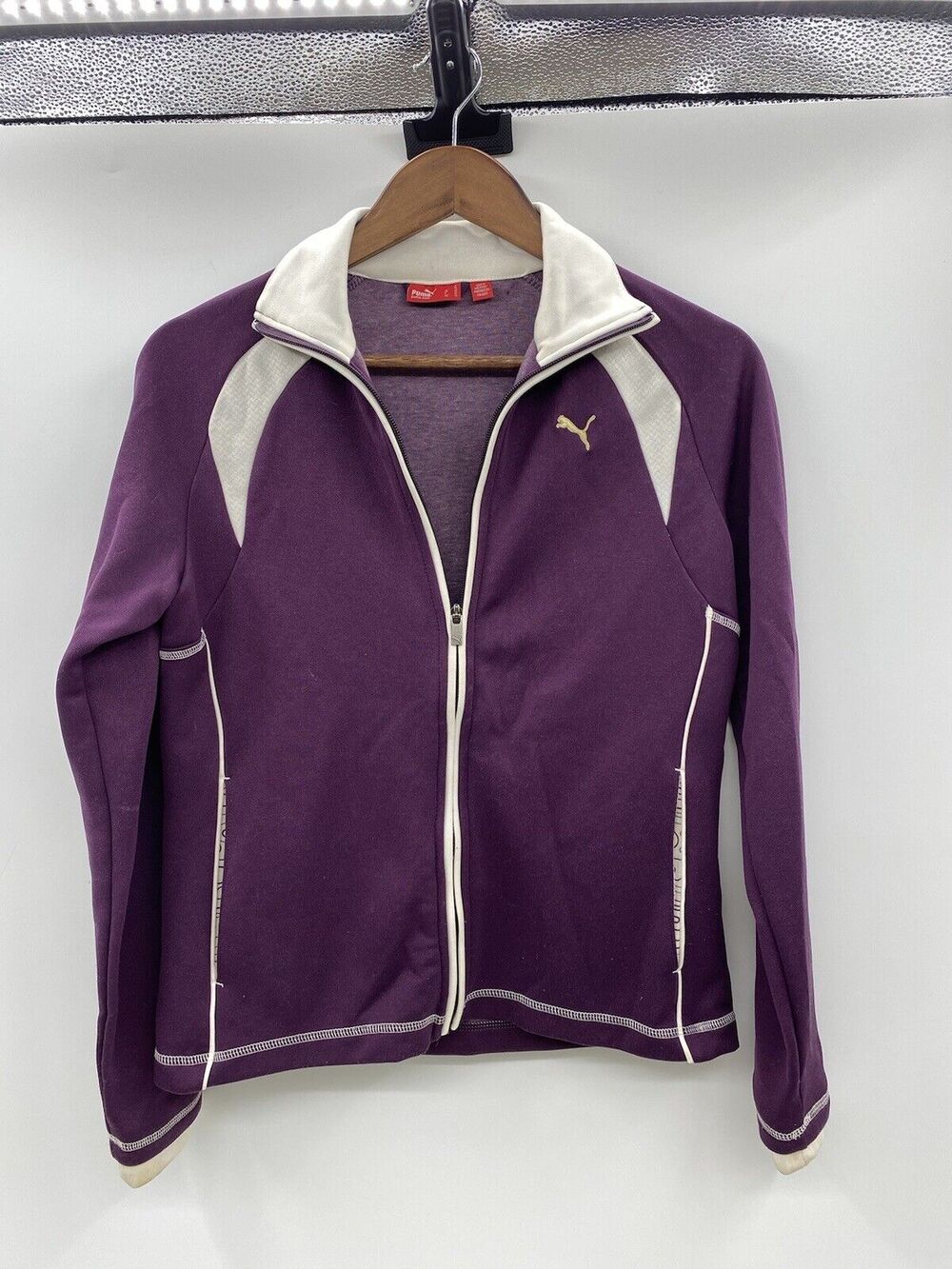 Puma Sweater Womens Small Purple White Lightweight Outdoors Full Zip Ladies